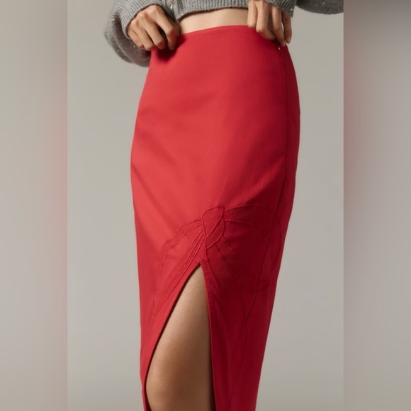 NWT! Anthropologie Red Maeve Bow Midi Pencil Skirt - Multiple 🥐 - Picture 4 of 8